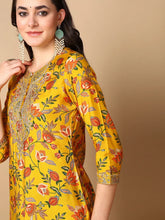 Women Yellow Silk Blend Printed Straight Kurta Pant Set With Dupatta